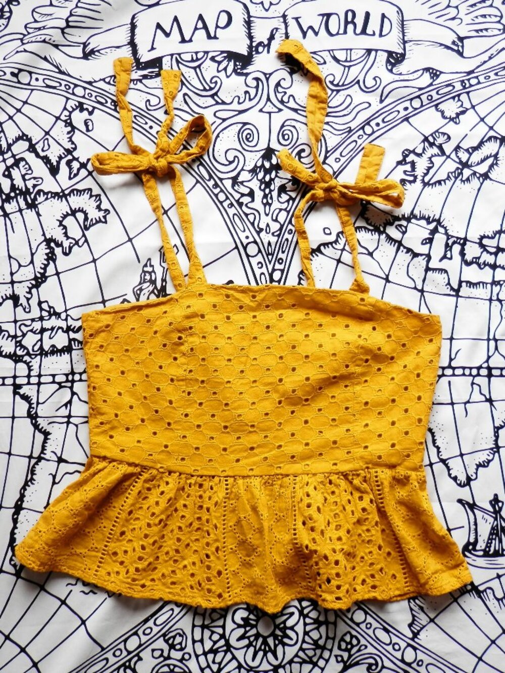 House of Harlow 1960 Mustard Eyelet Peplum Top